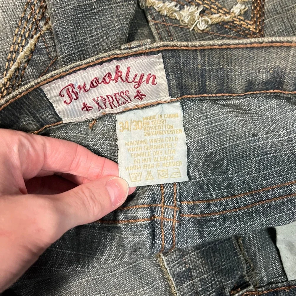 Brooklyn Express Mens 34x30 Baggy Y2K Jeans Wide Leg JNCO Style Sandblast Denim